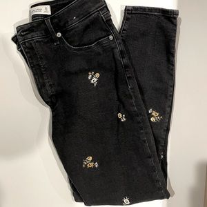 A+F High Rise Black Embroidered Jeans